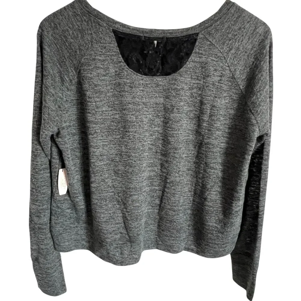 Victoria’s Secret Lounge Top Gray Black Lace Size Medium Relaxed VS Loungewear